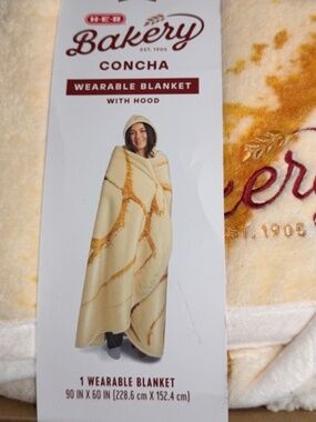 New - HEB Bakery Concha Wearable Blanket w/Hood Plush Sherpa Lining 90"x60"